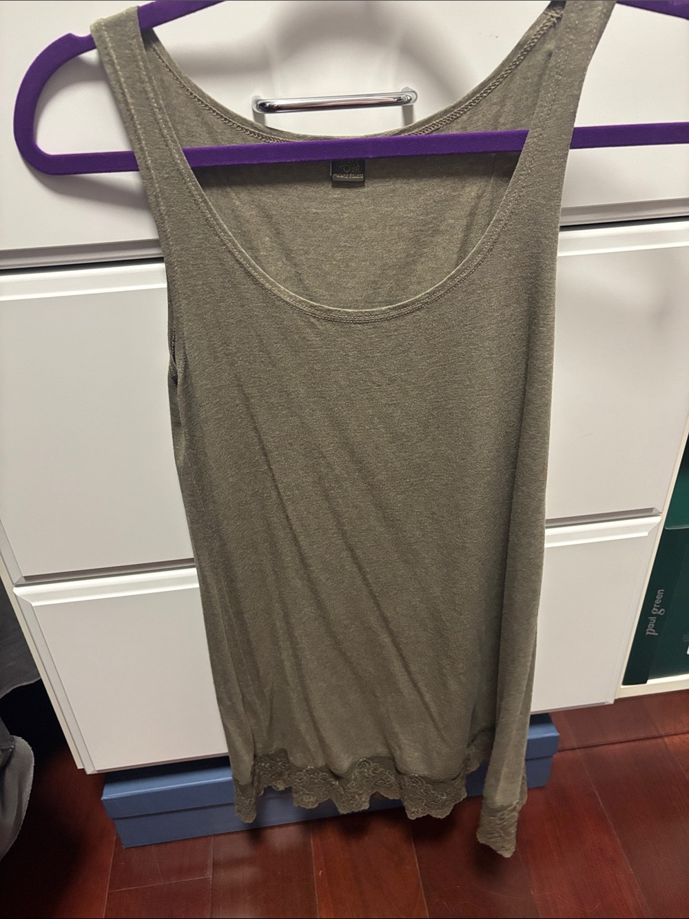 Only Hearts Olive Lace-Trim Scoop Tank long